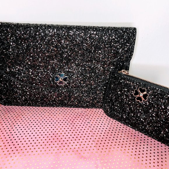kate spade Handbags - ❁KATE SPADE BLACK GLITTER CLUTCH&CARD HOLDER SET